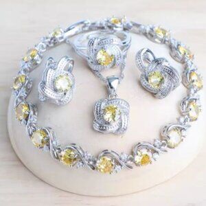 Champagne color Zirconia Women Jewelry Sets 925 Sterling Silver Wedding Bridal